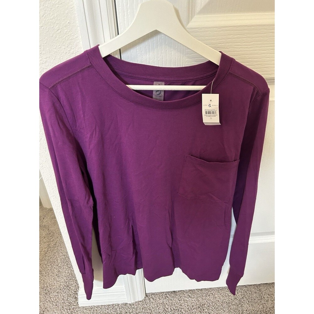Lou & Grey Blouse Top Women Small S Purple Long Sleeve Pocket Tee T Shirt Cotton